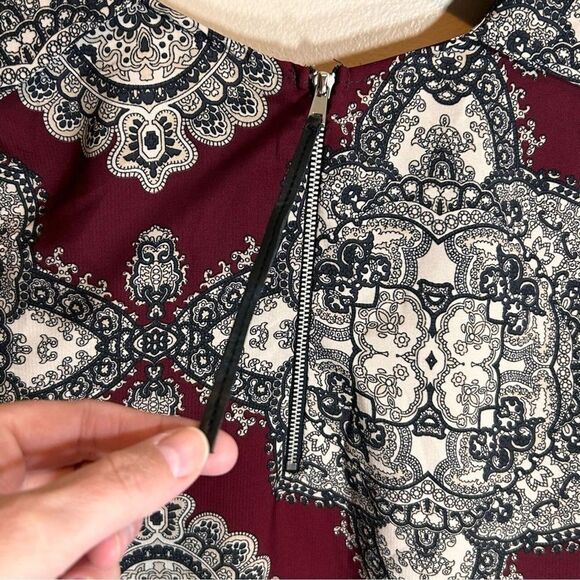 Allison Joy Evereve Jacquard Midi Shift Dress Zip Closure Burgundy Size Small - Picture 8 of 10